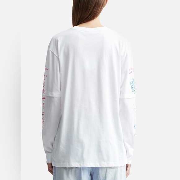 Ganni White Long Sleeve Tee with Pink and Blue Graphics - Picture 14 of 16